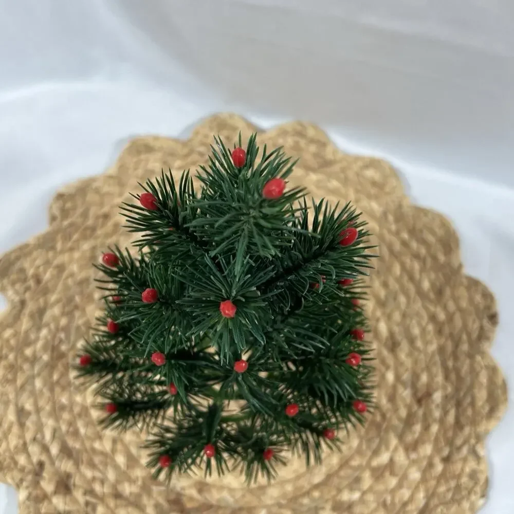 Vintage Mid Century Table Decoration SMALL Christmas Tree RED TIP BERRY 12” Mini